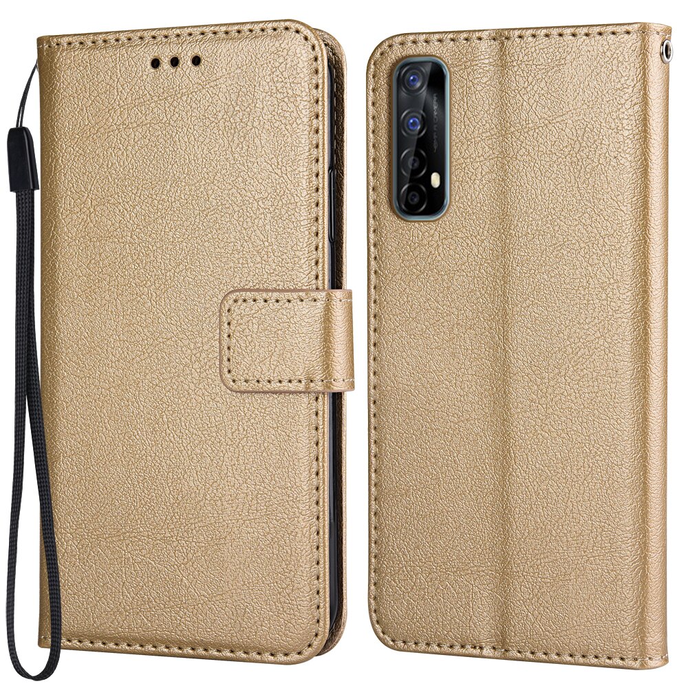 kippen Brieftasche PU Leder fallen Für Realme 7 (Indien) RMX2151 RMX2163 Funda Stehen Geschäft Telefon Halfter Streifen Schützen Abdeckung: K-Brieftasche-golden