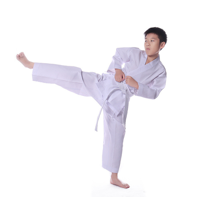 White Taekwondo Uniform With Belt Karate Uniform Suit Elastic Waistband For Kids Sports Training Fitness Gym Taekwondo Equipment