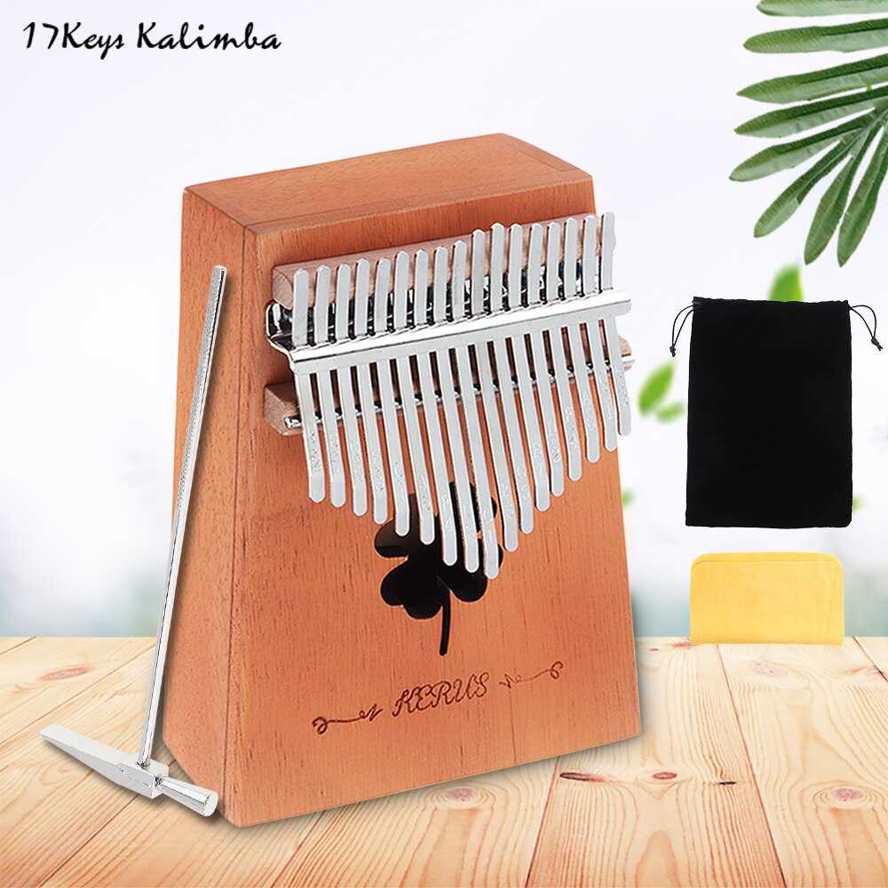 17 Key Kalimba Single Board Mahogany Waterfall Star / FlowersSound Hole Mbira Mini Keyboard Musical Instrument for Music Lovers: Lucky Grass
