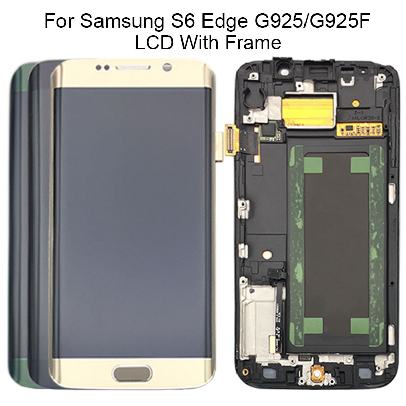 Til samsung galaxy  s6 edge  g925 g925i g925f lcd-skærm berøringsskærm digitizer med rammemontage udskift 100%  testet