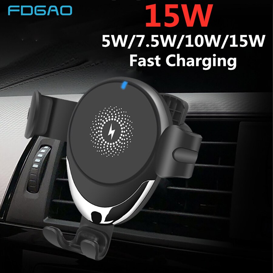 FDGAO 15W Automatische Schwerkraft Auto Montieren Drahtlose Ladegerät Qi Schnelle Ladung Telefon Halfter für IPhone 12 11 XS XR X 8 Samsung S20 S10