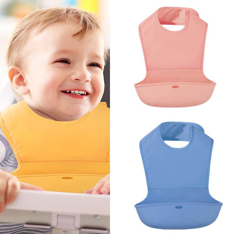 Baby Bib Pure Kleur Siliconen Waterdicht Bib Drie-Dimensionale Speeksel Pocket Gratis Opbergdoos