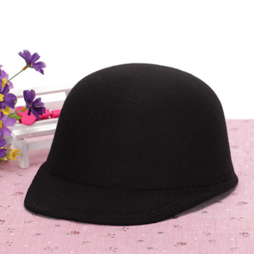 HT1835 Winter Herfst Vrouwen Hoeden Fedora Ronde Top Bowler Jazz Hoed Vintage Wolvilt Hoeden Solid Plain Ouder-kind cap Fedora Hoed: Kids Black