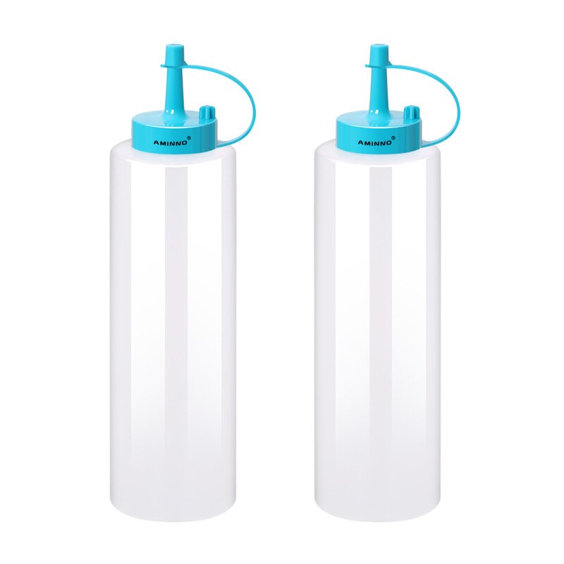 Aminno squeeze dispenser flaskor 400ml salladsdressing ketchup hälsosam pe plast kökskrydda verktyg: 2 st blå 400ml
