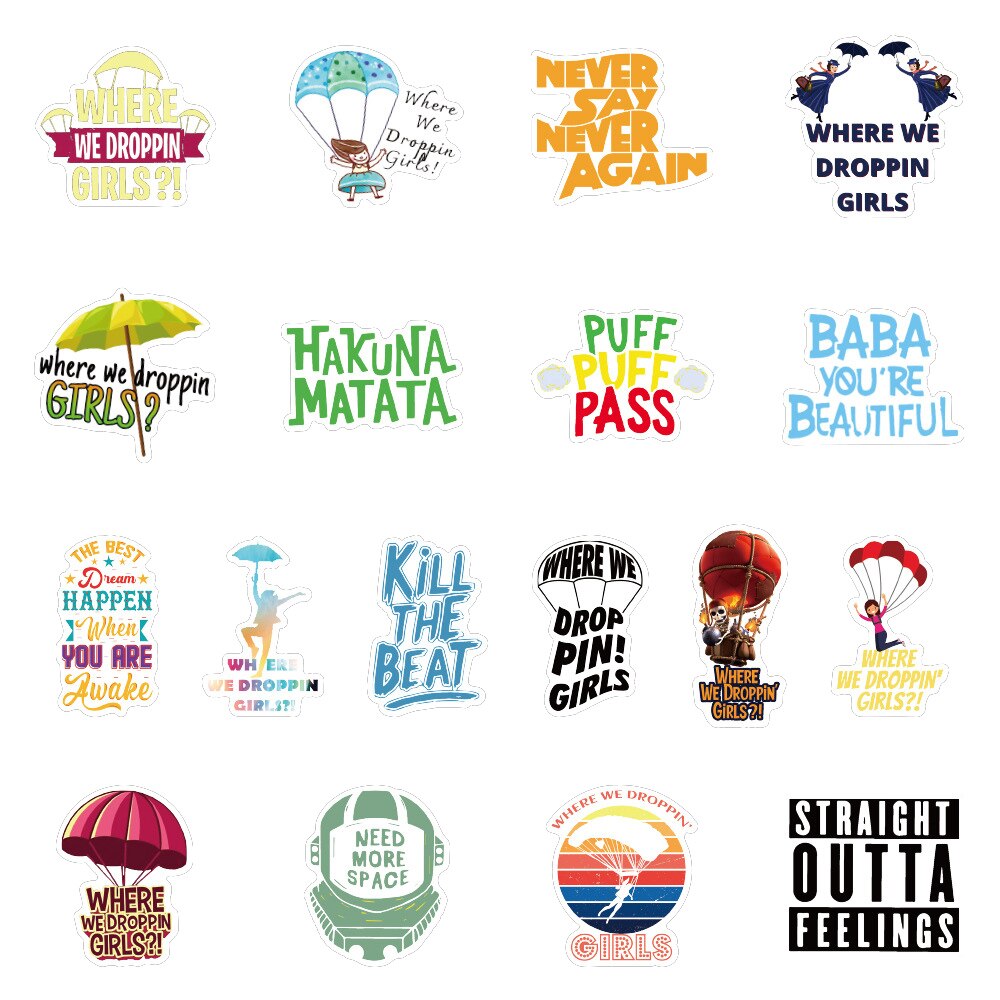 50PCS Where We Droppin Girl Sticker Pack Travel Extreme Sports Skydiving Parachute Stickers to DIY Helmet Laptop Bike Skateboard