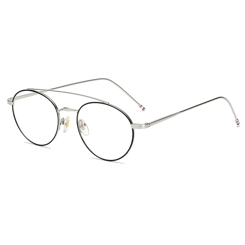 Seemfly Ultralight Round Frame Glasses Frame Women&amp;Men Retro Metal Frame Optical Computer Eyeglasses Decorative Glasses: black silver