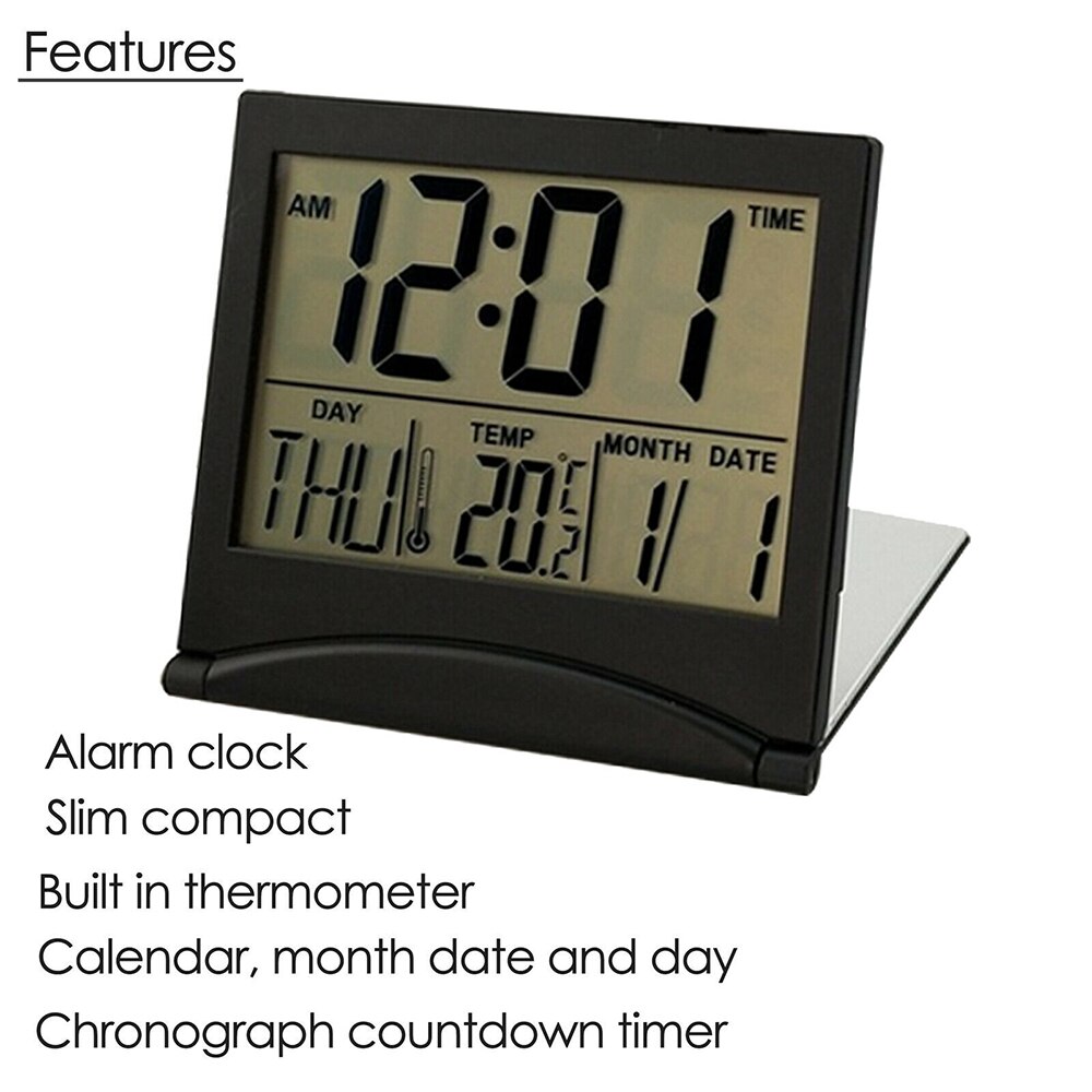 Foldable LCD Digital Alarm Clock Desk Table Weather Station Desk Temperature Travel Ectronic Mini Clock Living Room Decor