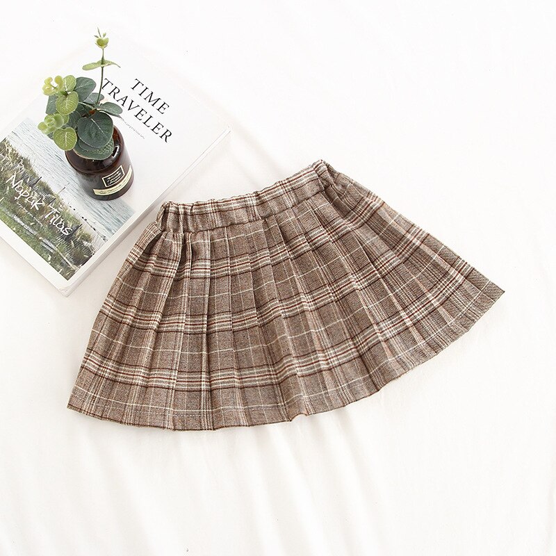 Baby Girl Skirt 2-6 Year Toddler Girl Plaid Skirt Casual Spring Children Clothing Babe Pleated Tutu Skirt: Coffee / 6T