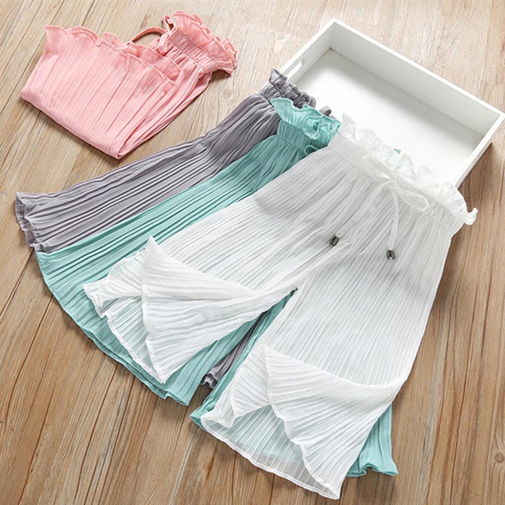 Kids clothes Solid Ruffle Anti-Mosquito Summer Toddler Kids Baby Girl Pleated Wide Leg Chiffon Casual Long Pants Trousers #2F