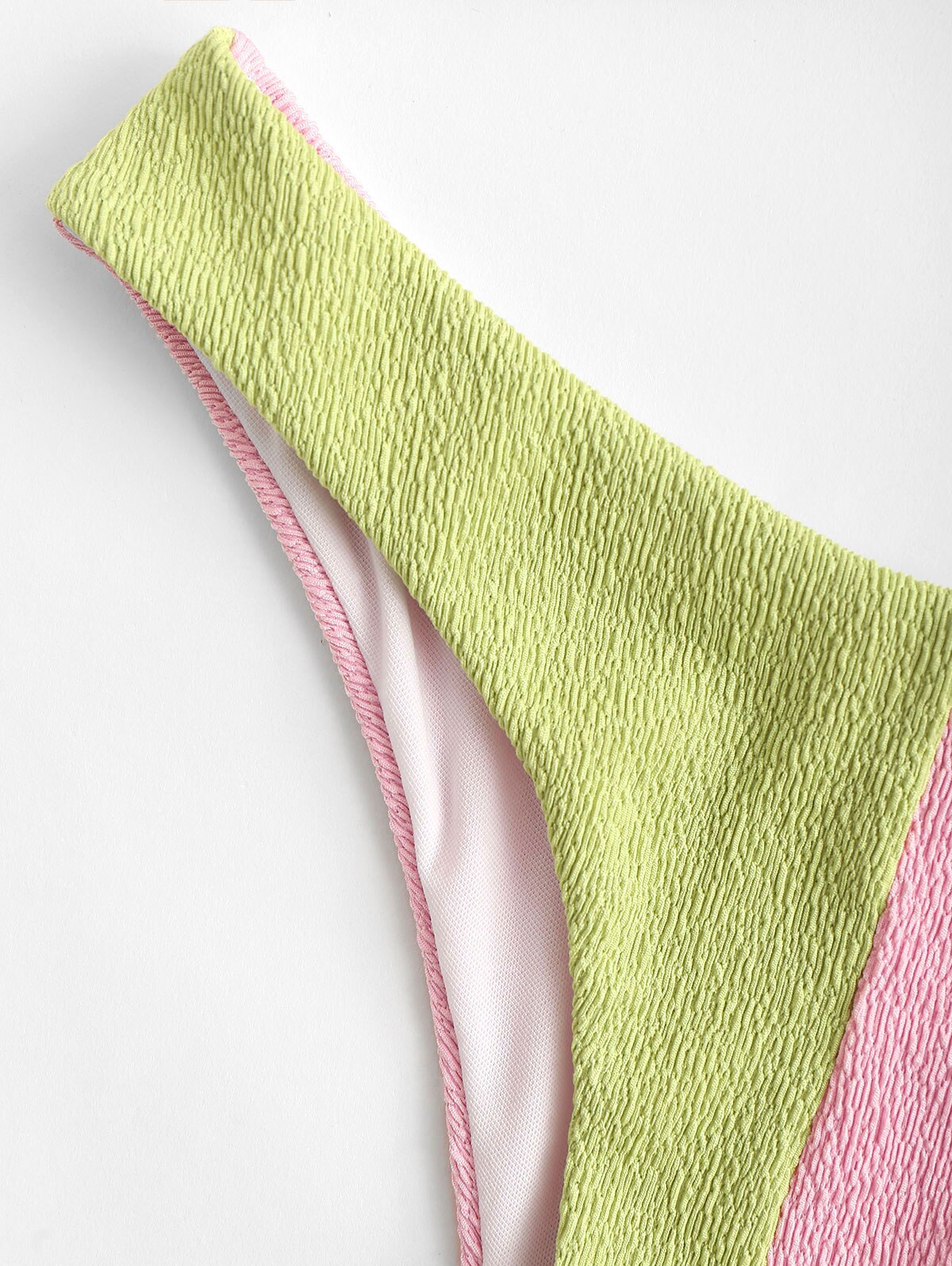 Zaful-Bikini de dos piezas para mujer, traje de baño de dos piezas con textura y un hombro, Bikini Bicolor, ropa de playa