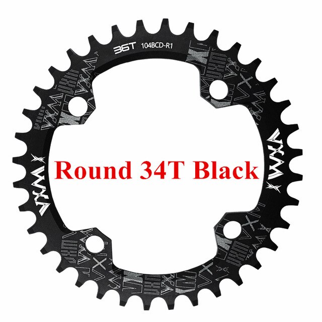 Fiets 104 bcd crank ovaal rond 30t 32t 34t 36t 38t 40t 42t 44t 46t 48t 50t 52t smal breed kettingwiel mtb fiets kettingblad: Ronde 34t zwart