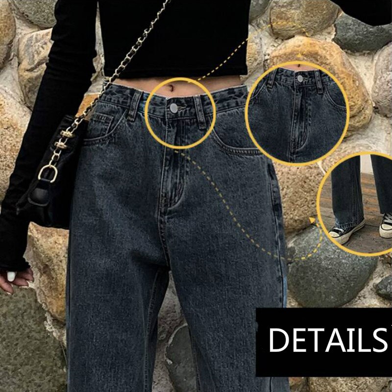 Dames jeans recht vintage hoge taille eenvoudige broek dames all-match ulzzang streetwear los casual stijlvol chic slouchy bf