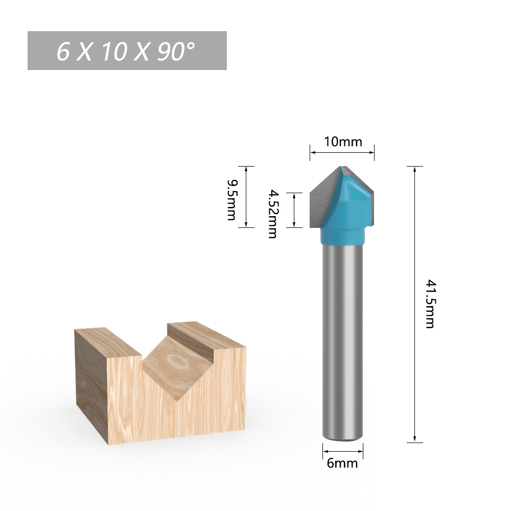 1pc 6mm Shank 60 90 120 150 degree V-shaped Router Bit, 3D wood MDF router bit CNC solid carbide end mill: 6X10X90