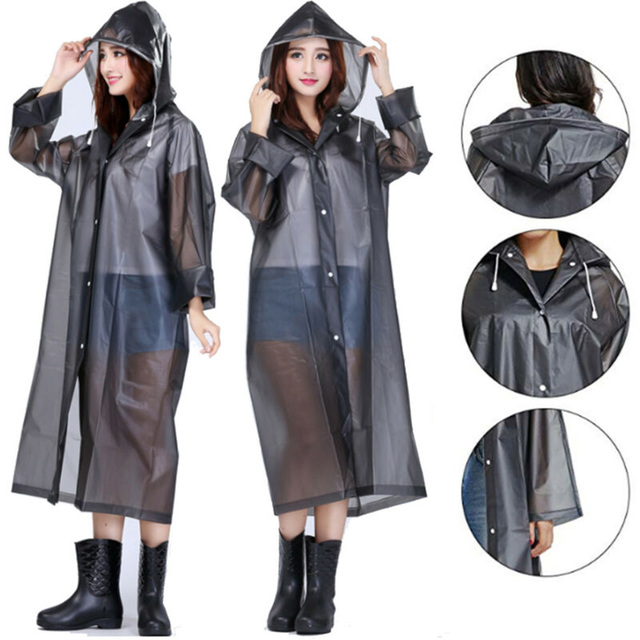 Chubasquero Impermeable para hombre y mujer, Poncho de lluvia con capucha, grueso, para turismo, senderismo al aire libre: Black