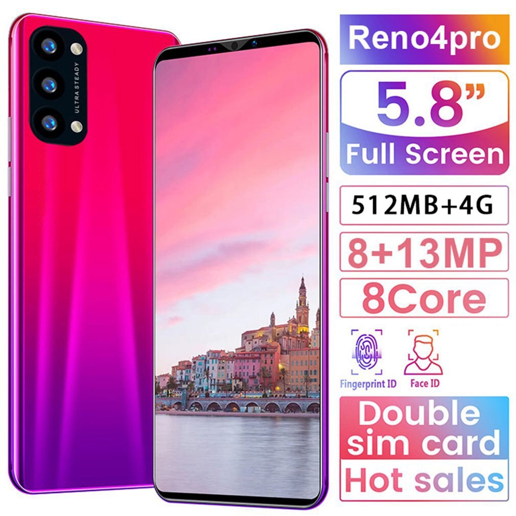 Reno4 Pro Smartphone 5.8 Inch Smartphone 512M + 4G 3D Glas Plated Back Cover High Definition Achteruitrijcamera