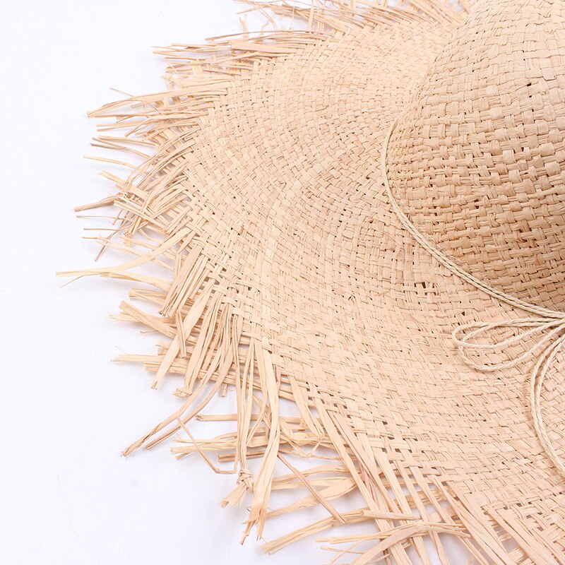 Boho kvinner stråhatt bowknot avlet stor brem sammenleggbar frynsete frynser sol sommer strandhette