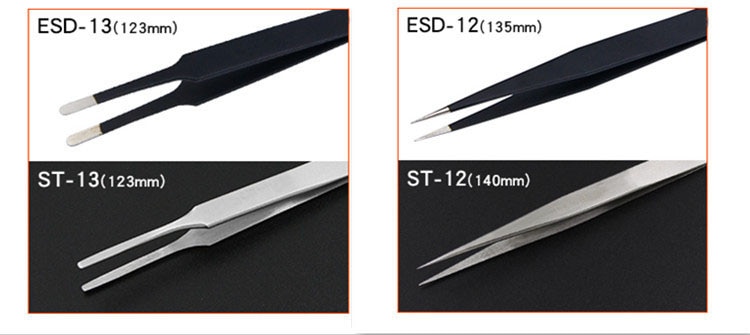 6Pcs Anti-static ESD Stainless Steel Tweezers Maintenance Tools Industrial Precision Curved Straight Tweezers Repair Tool Kit