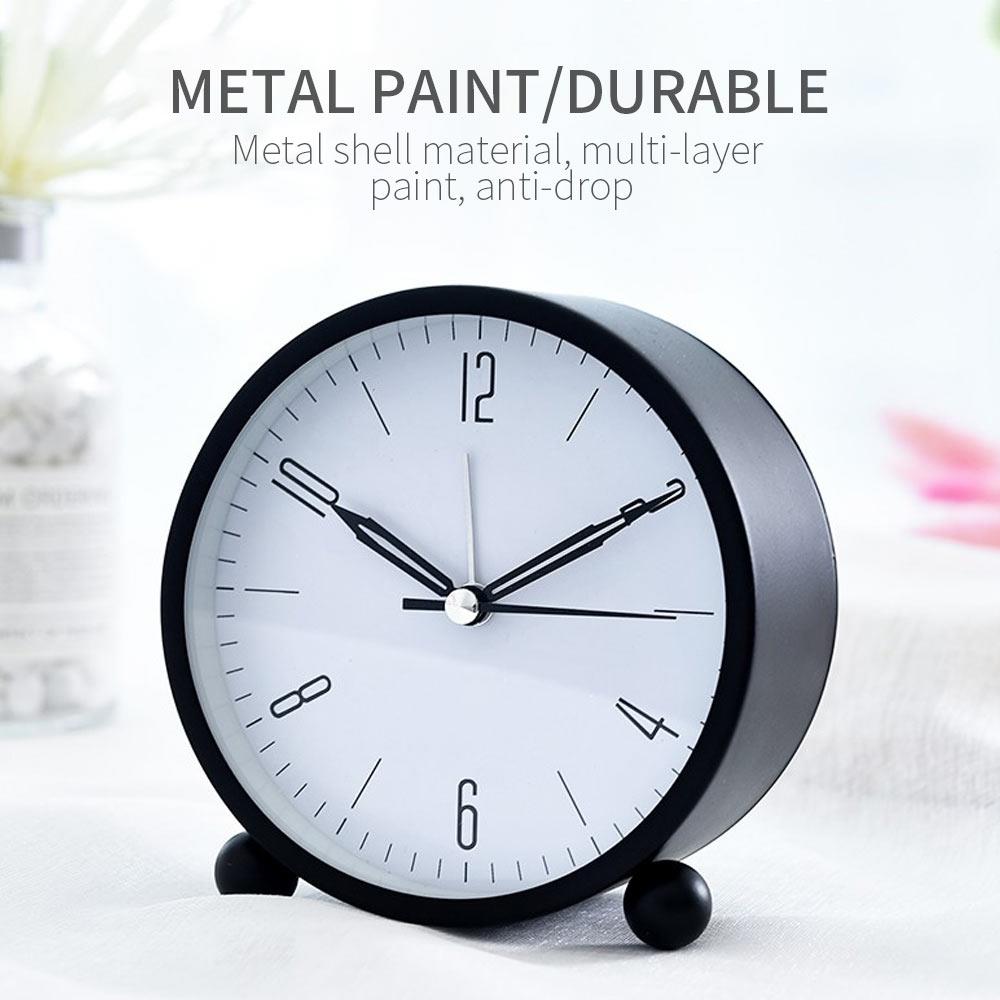 Alarm Clock with Warm Light Round Ring Bell Home Decor Desktop Silent Alarm Clock Metal Analogue Bedside Quartz Movement
