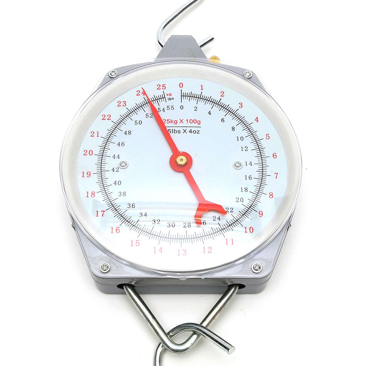 Báscula mecánica colgante de aleación con 2 ganchos, capacidad de 25KG, 55 libras