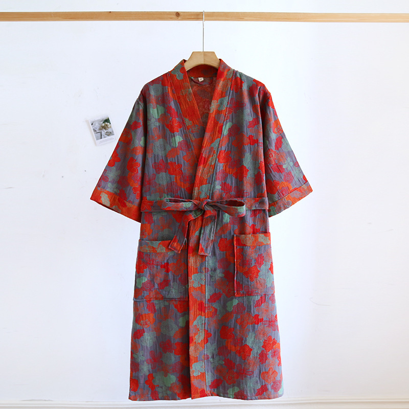 Paar Stijl Puur Katoenen Badjas Retro Mannen En Vrouwen Lente En Zomer Dunne Pyjama Absorberende Badjassen: XXL / Sky Blue