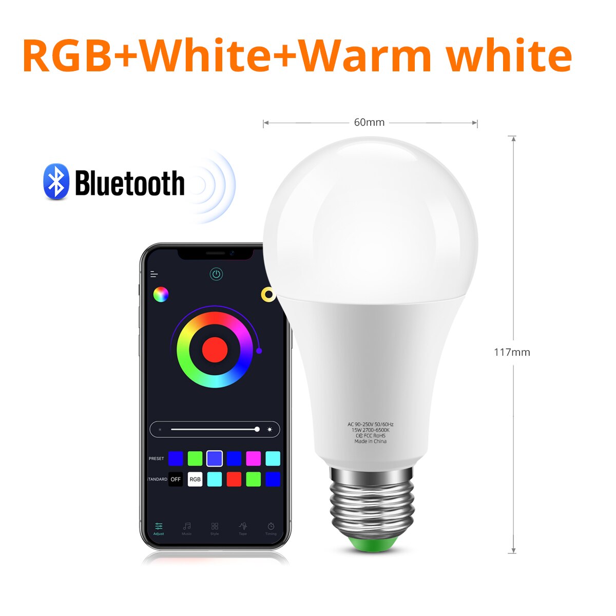 Rgbw rgbww led pære  e27 85v - 265v trådløs bluetooth 4.0 app smart kontrol eller ir fjernbetjening rgb magisk lampe hjemmebelysning: Bluetooth rgbw