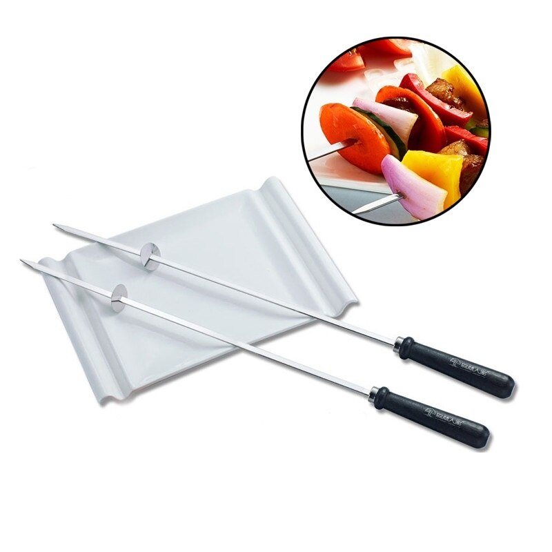 6Pcs Bbq Spiesjes Roestvrij Staal Brede Bbq Kabob Sticks Met Voedsel Remover Ring Draagbare Braziliaanse Kebab Rotisserie Maker 52cm