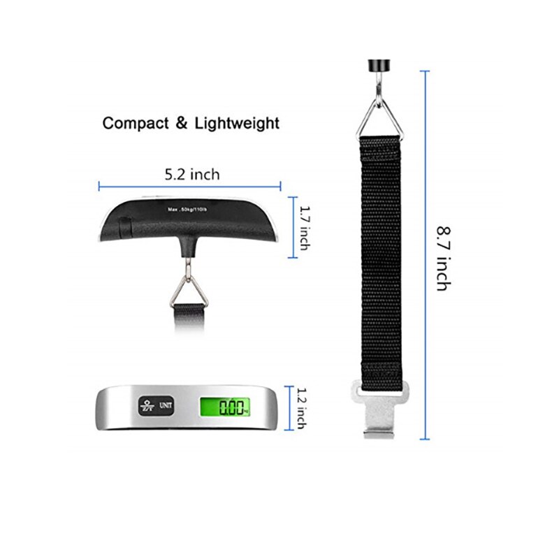 50kg/110lb digital elektronisk bagage skala bärbar resväska hanterad resväska viktning fisk krok hängande skala