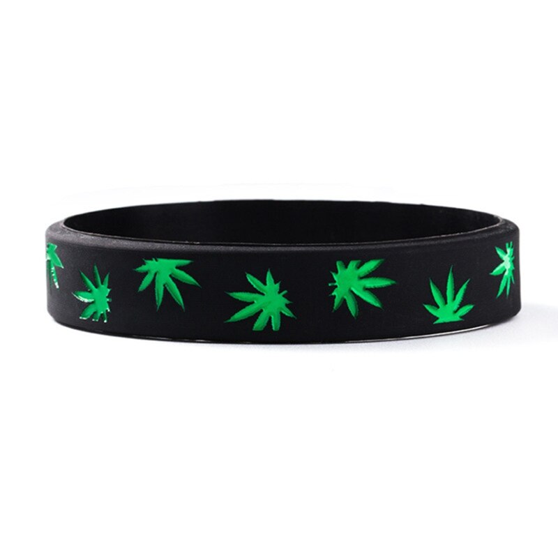 Unisex Leaves Printed Silicone Bracelet Bangles Unisex Rubber Wristband Jewelry: BK
