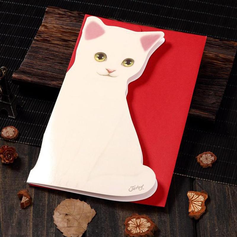1PC Kawaii Cat Folding Greeting Card Birthday Christmas Cards Envelope Writing Paper Stationery