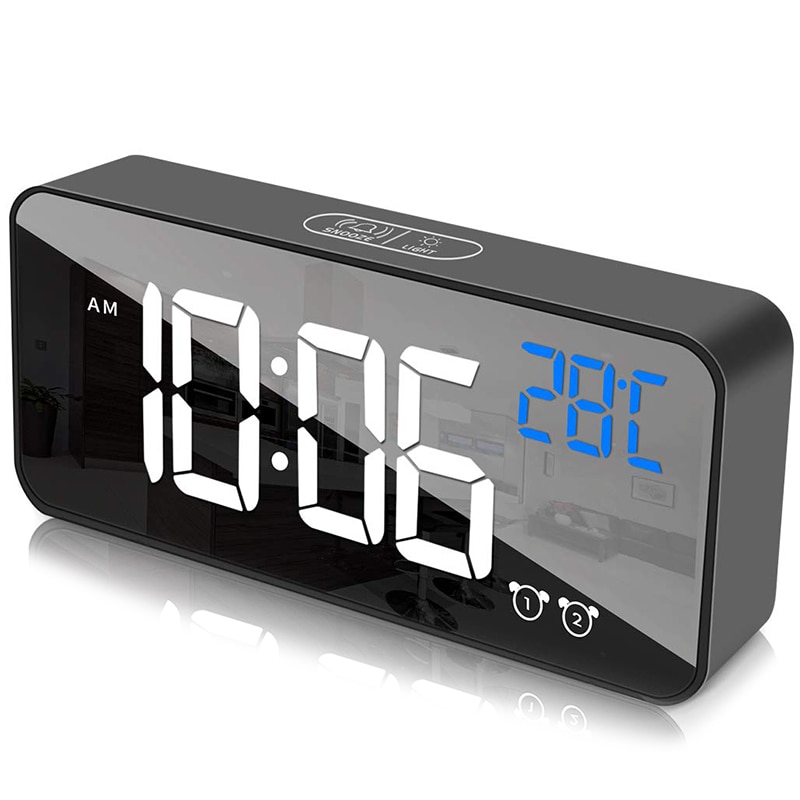 Réveil numérique pour chambres à coucher | Affichage de la température, avec chargeur Port USB, 12/24 H,2 alarmes, détection de température, 0-100% pouces