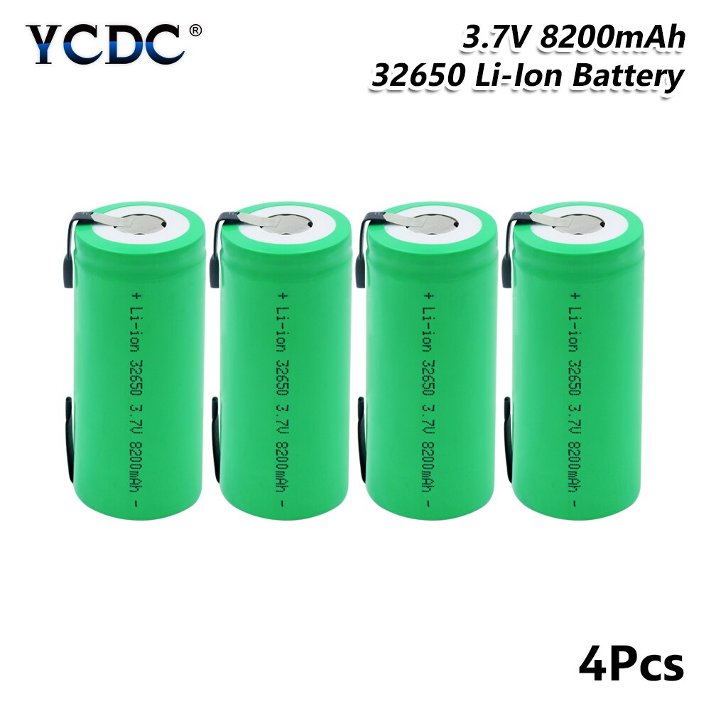 Rechargeable 32650 Li-ion high-discharge 3.7V 8200mAh Battery Backup Power Lithium Batteries Welding Nickel Sheet batteries: 4 PCS