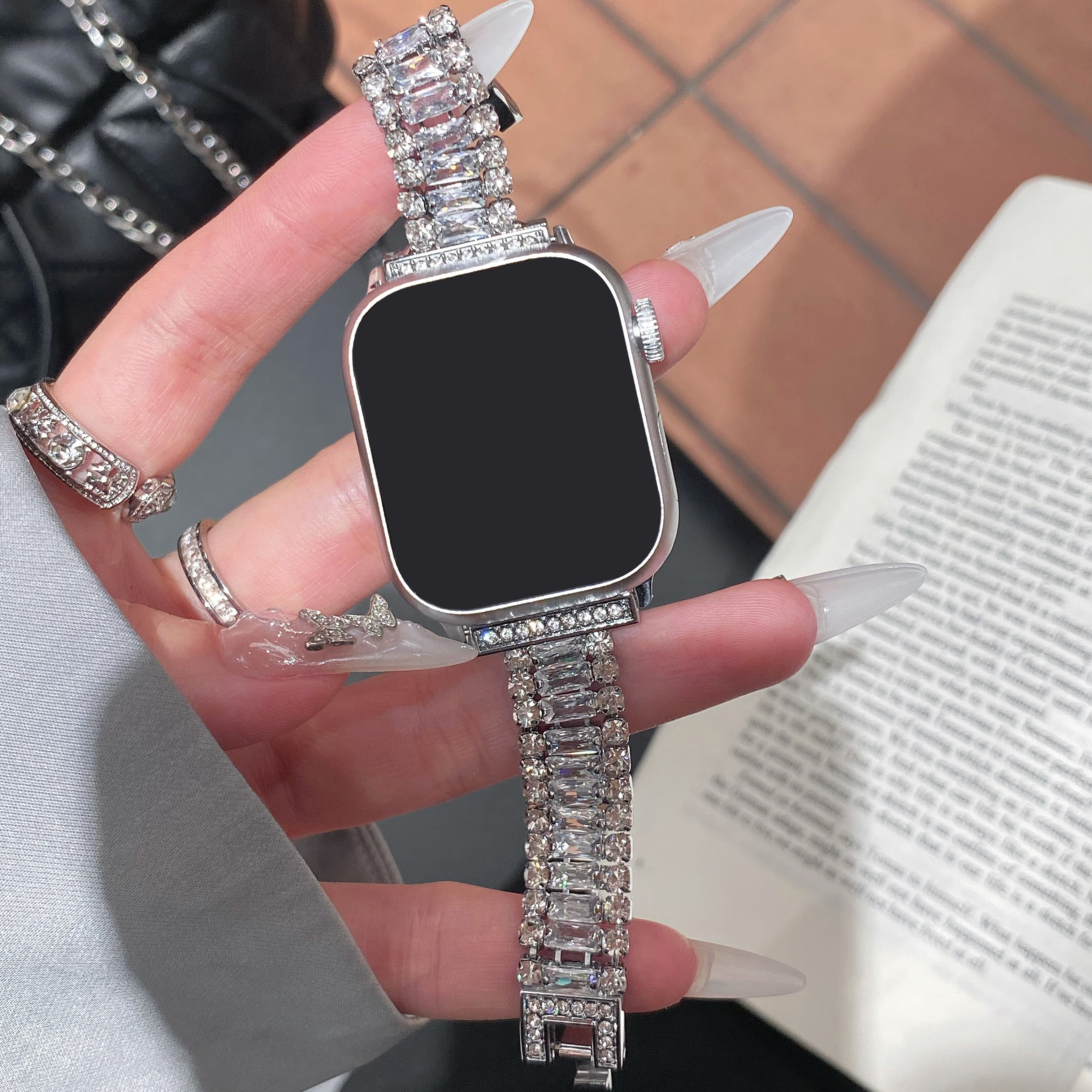 Dreireihiges Volldiamantarmband für Apfel Uhr 49 mm Ultra 38–45 mm 987-1 SE. Stilvoll für Iwatch-Modelle, hoch-Ende-alle-in-eins-Armbinde: 20 / Grün