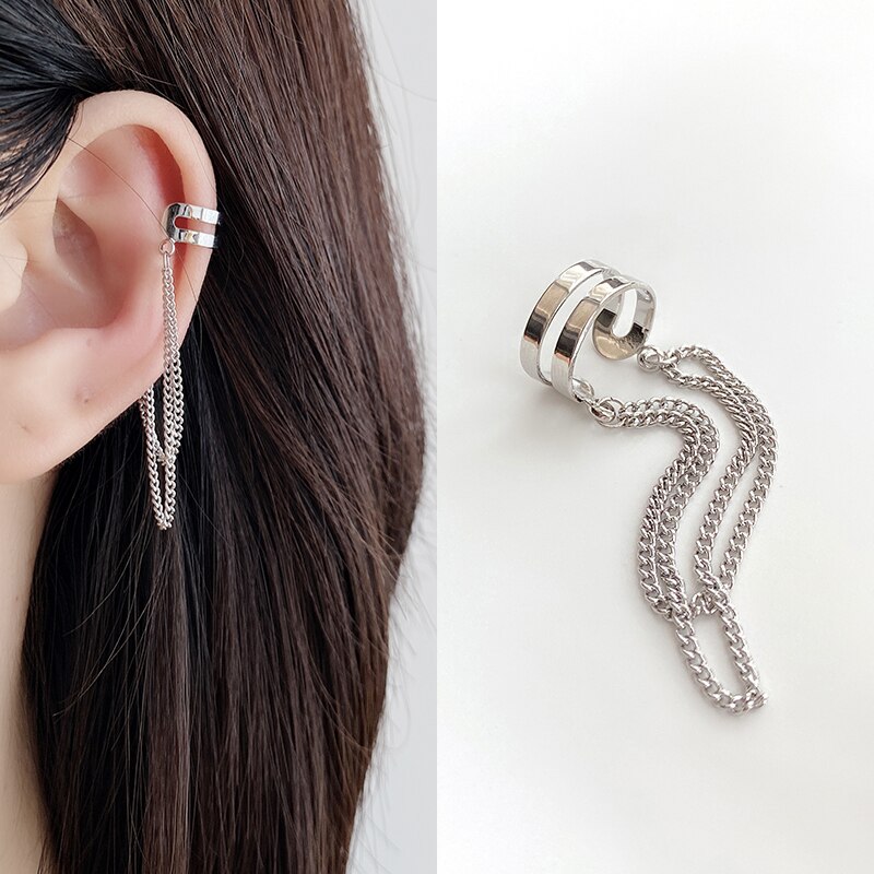 Huanzhi guld sliver färg metall ear cuff örhängen utan piercing geometrisk kedja dubbel cirkel för kvinnor flicka smycken: 4 st strimlor