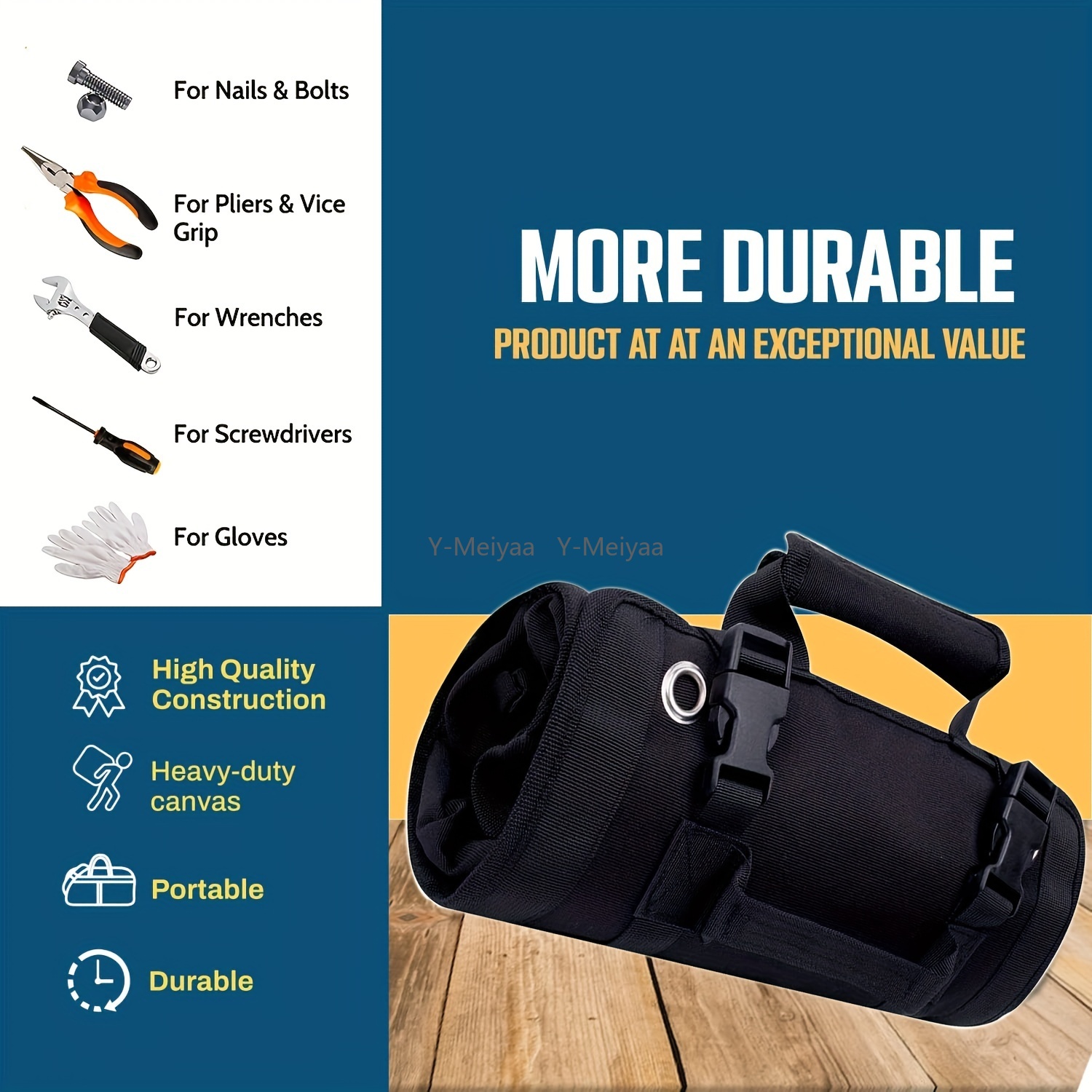 Organisatoren voor gereedschapstas - Kleine gereedschapstas met afneembare zakjes, robuuste oprolbare gereedschapstasorganisator met 6 gereedschapstassen