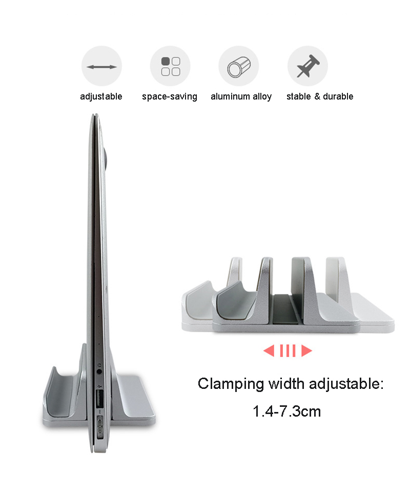 Aluminium Adjustable Double Vertical Laptop Stand Portable Notebook Mount Support Base Holder for MacBook Pro Air HC002