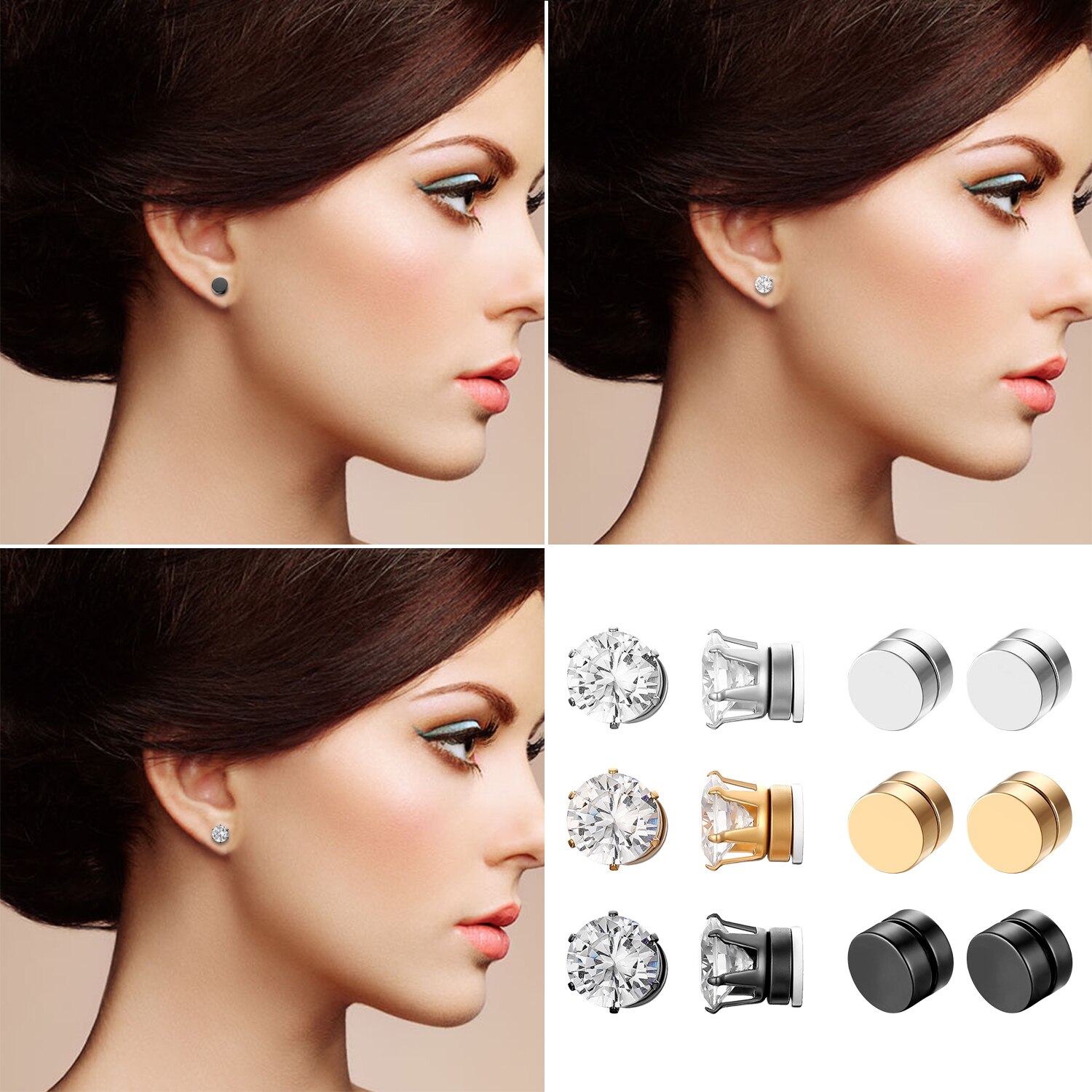 Boniskiss Roestvrij Staal Stud Oorbellen Voor Mannen Vrouwen Unisex Ronde Magneet Oorbellen Zonder Piercing Mode-sieraden