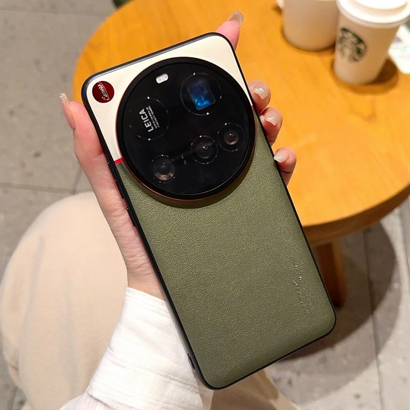 Para xiaomi 15 14 pro ultra 13 caso de luxo ultrafino fosco contrastante couro proteção da câmera titânio prata borda capa: exército verde / para iPhone 15 pro máx.