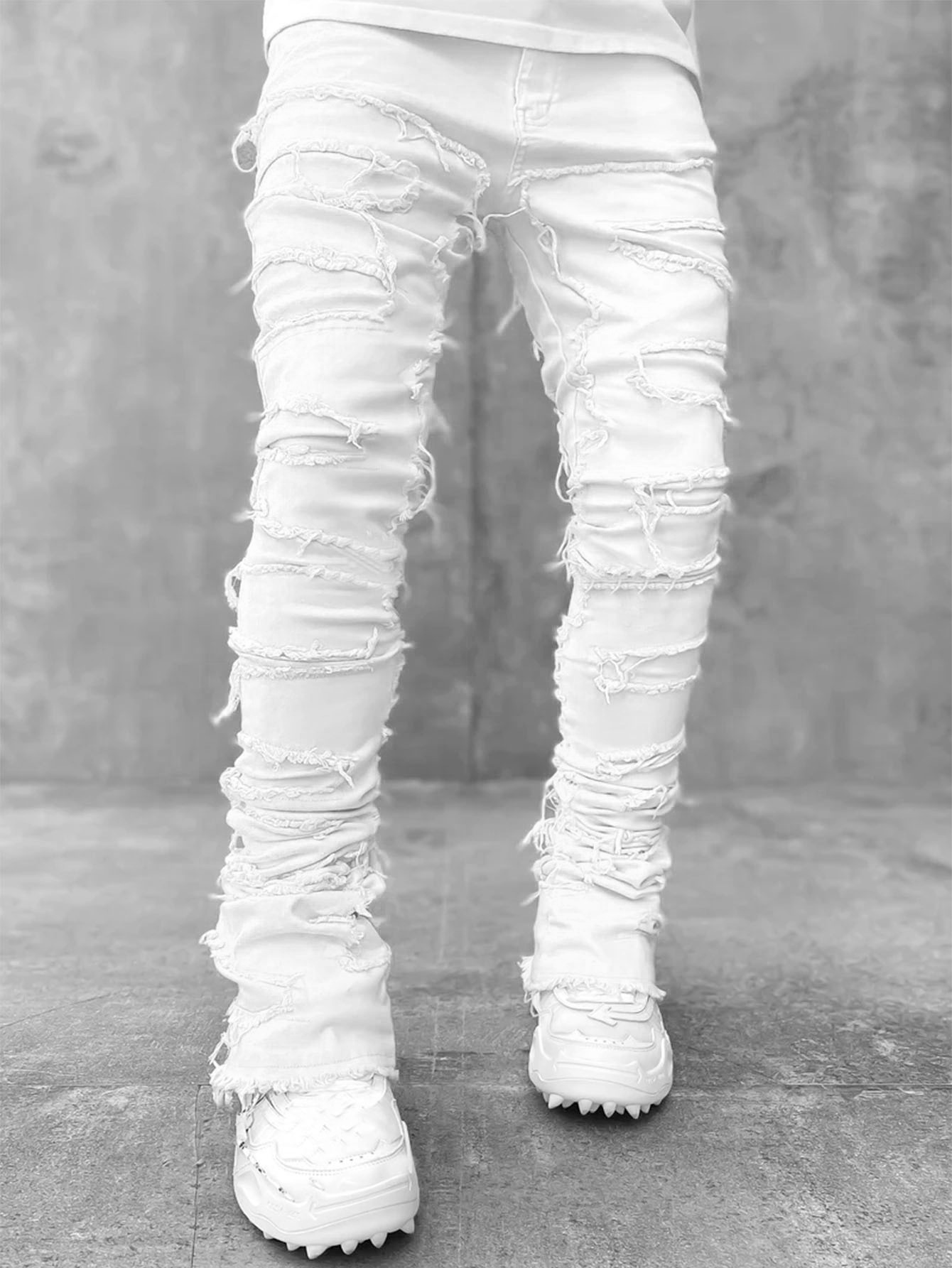 Stretch patch herrejeans  y2k patchwork kvaster dekoration lige denimbukser til mænd hiphop jeansbukser