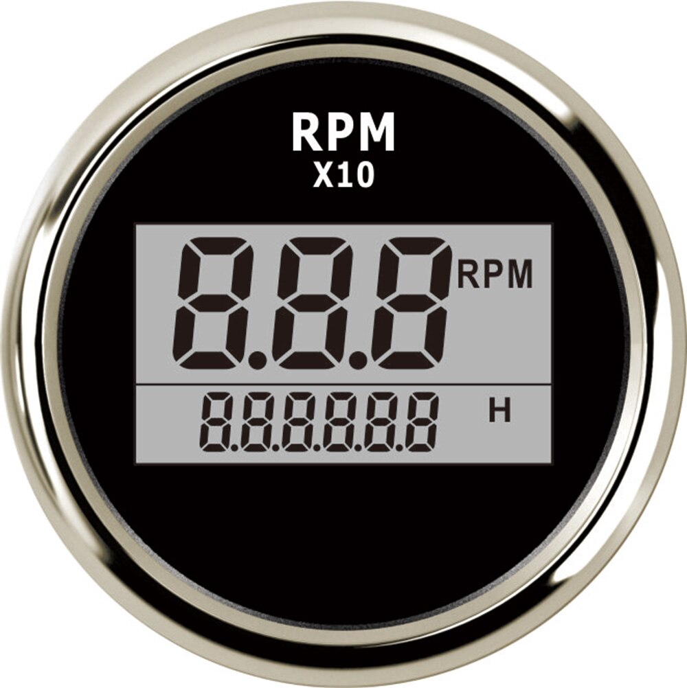 Tachymètre numérique LED pour bateau, horloge, moteur, hors-bord, Marine, camion, voiture, RV, étanche, 0-9990RPM, 52mm: Silver Black