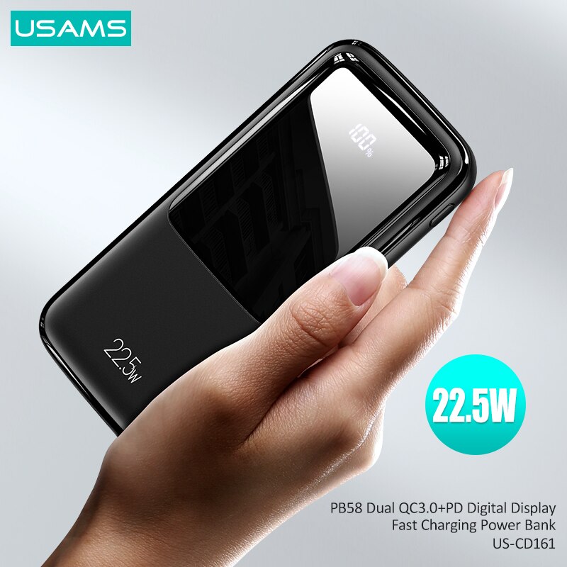 Usams  pd 22.5w schnelllade-powerbank mit digitalanzeige,  qc3.0 mah 10000 tragbarer externer akku für smartphone, tablet und laptop