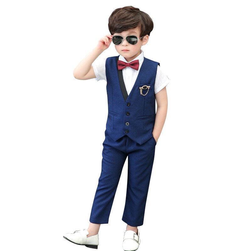 Bloemen Jongens Formele Pak Bruiloft Campus Student Jurk Gentleman Kinderen Jas Vest Broek Bowtie 4 Pcs Ceremonie Kostuums Kleding