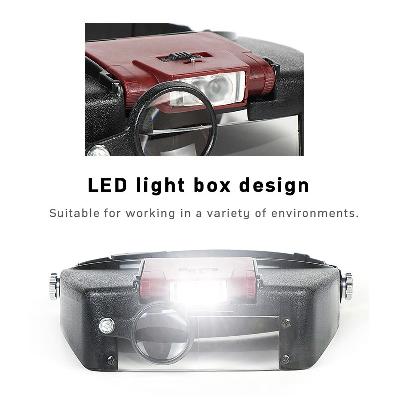 Lup mikroskop led lys 10x hjelm stil lup glas pandebånd forstørrelsesbriller lupas con luz læsning eller reparation brug