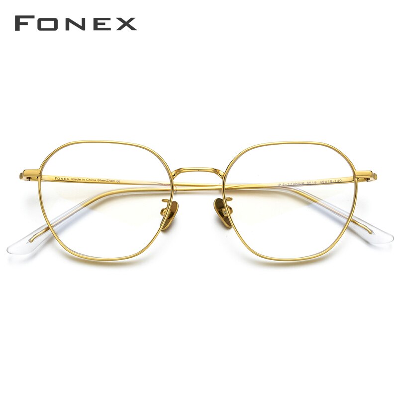 Fonex pure titanium briller ramme mænd nærsynethed optisk recept vintage briller ramme kvinder guld polygon briller 8519