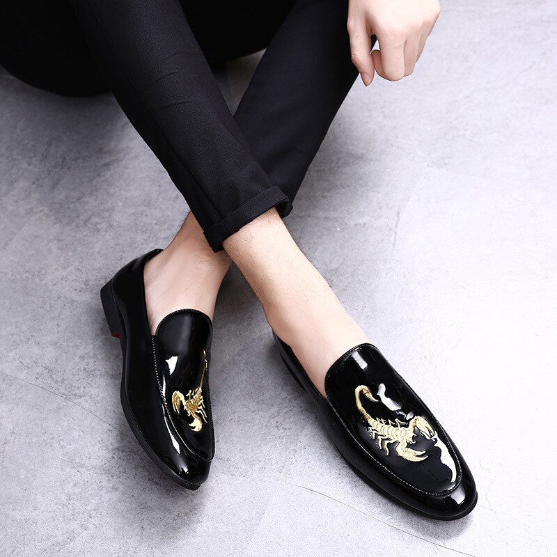 Scorpion imprimer hommes chaussures en cuir hommes mocassins d'affaires chaussures bout pointu chaussures plates de mariage lumineux: 7