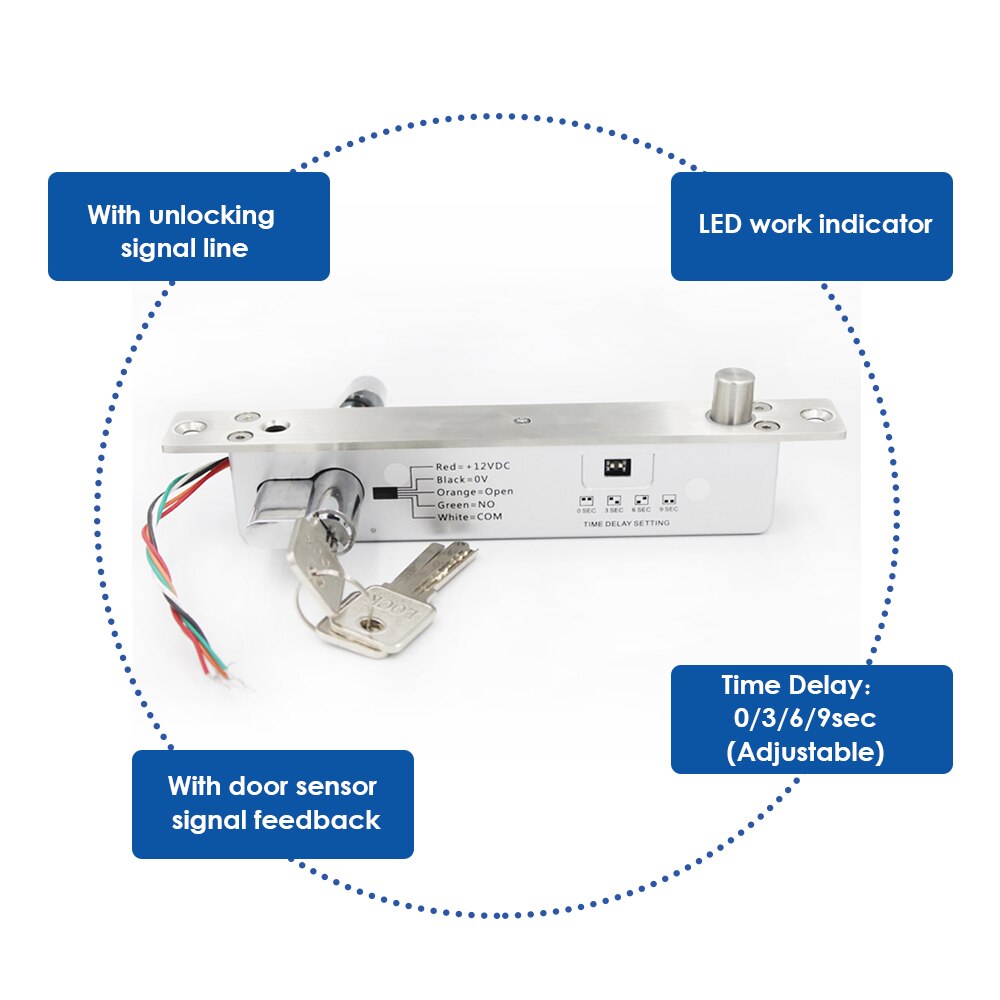 Electronic Door Lock Electric Mortise Bolt Lock Mortise lock Time Delay NO Fail secure sturdiness electric bolt with cylinder