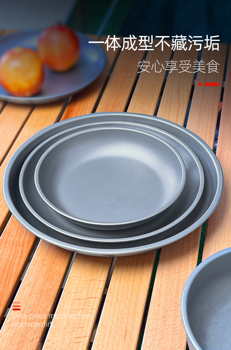 Platos de titanio para exteriores – Platos de titanio puro para acampar, platos de picnic, vajilla ligera irrompible para senderismo, viajes