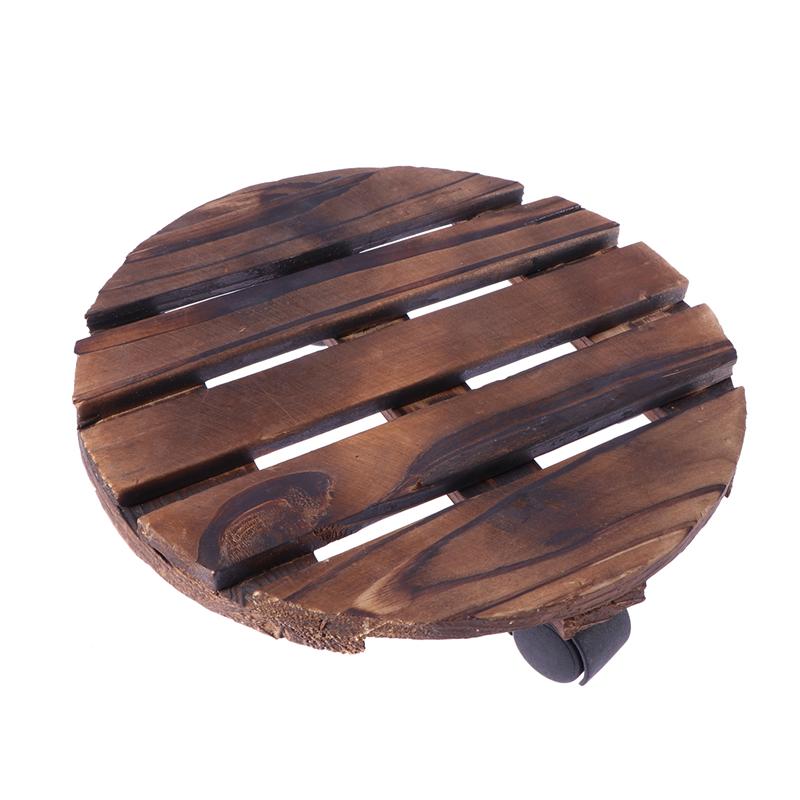 Round Wheeled Wooden Planter Caddy Movable Plant Flower Pot Stand with Wheels for Garden Home for Outdoor Home Garden