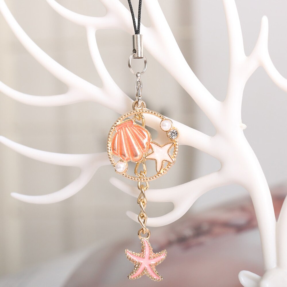Luxo concha pérola pulseira de telefone inteligente para iphone/samsung/xiaomi/huawei caso starfish cinta do telefone móvel pendurar corda menina