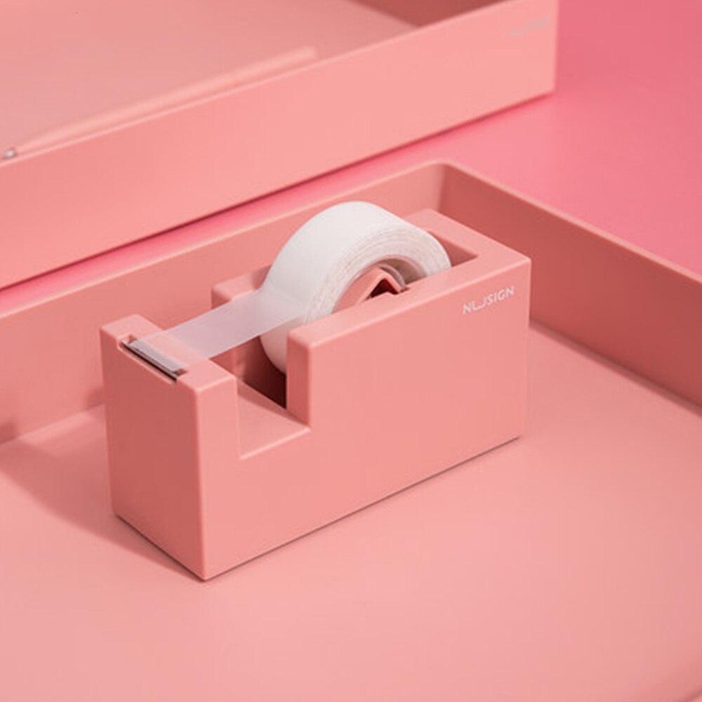 Nusign bærbar tape cutter med tape sæde selvklæbende tape dispenser cutter tape holder opbevaringsboks arrangør papirvarer levering: Lyserød