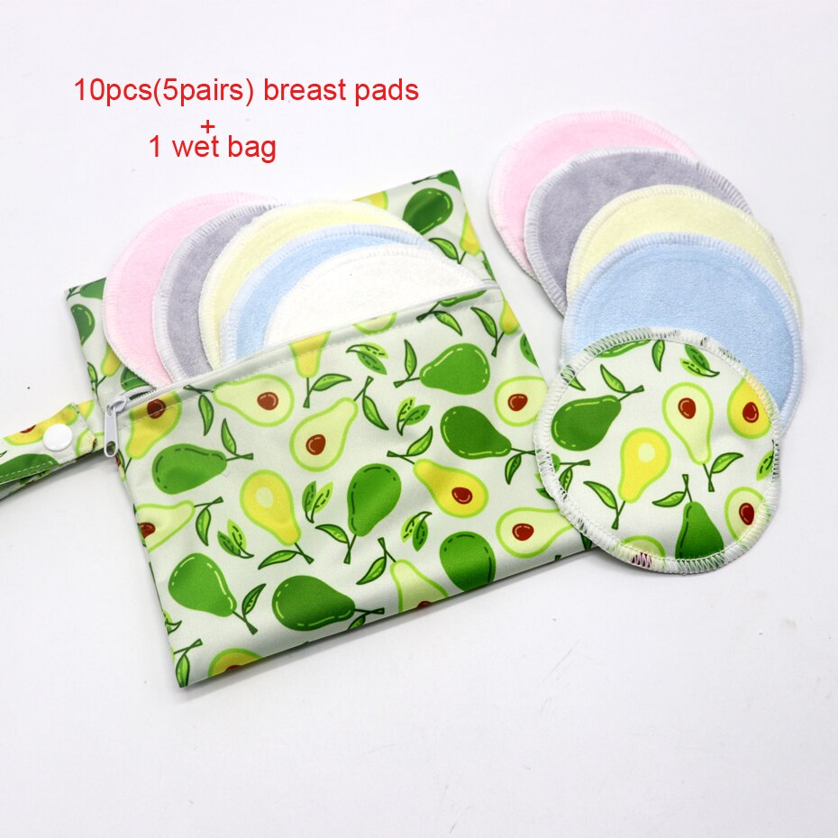 10Pcs Zoogcompressen Waterdicht Borstvoeding Zwangere Vrouwen Make Pad Bamboe Verpleging Pad Voor Mum Wasbare Met Natte Zak Herbruikbare: BP2-9
